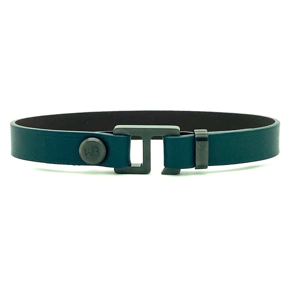 With a trendy, cool modern vibe, this cypress French/Italian leather cuff bracelet is paired with your choice of brushed yellow gold, rose gold, stainless steel, or black ceramic hardware. Our signature cuff bracelet is a modern staple for your WristBend collection.