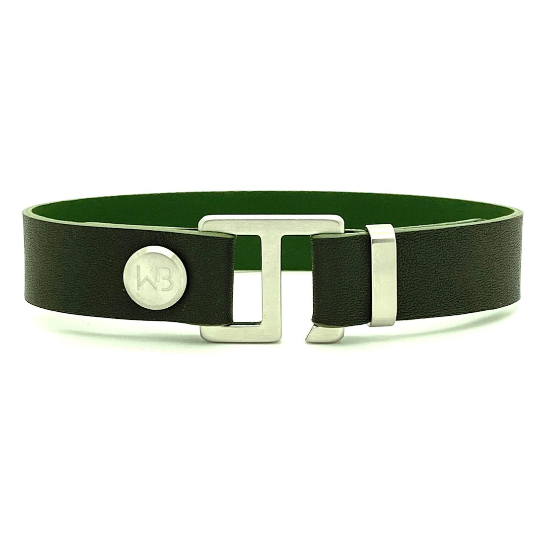 Our striking Military Italian leather cuff bracelet is paired perfectly with our artisan designed, lightly brushed hardware. Your hardware choices include brushed Rose Gold, Yellow Gold, Stainless Steel and Black Ceramic. This adjustable size bracelet is a distinctive piece worn alone or with a WristBend stacking bracelet. Made by WristBend