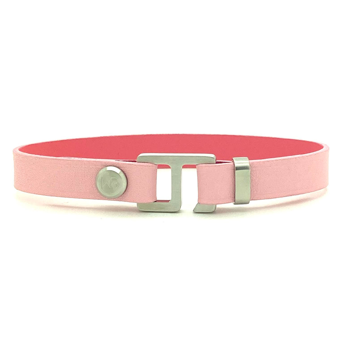 With a trendy, cool modern vibe, this rose sakuri Italian leather cuff bracelet is paired with your choice of brushed rose gold, yellow gold, stainless steel, or black ceramic hardware. Our signature cuff bracelet is a modern staple for your WristBend collection. Made by WristBend
