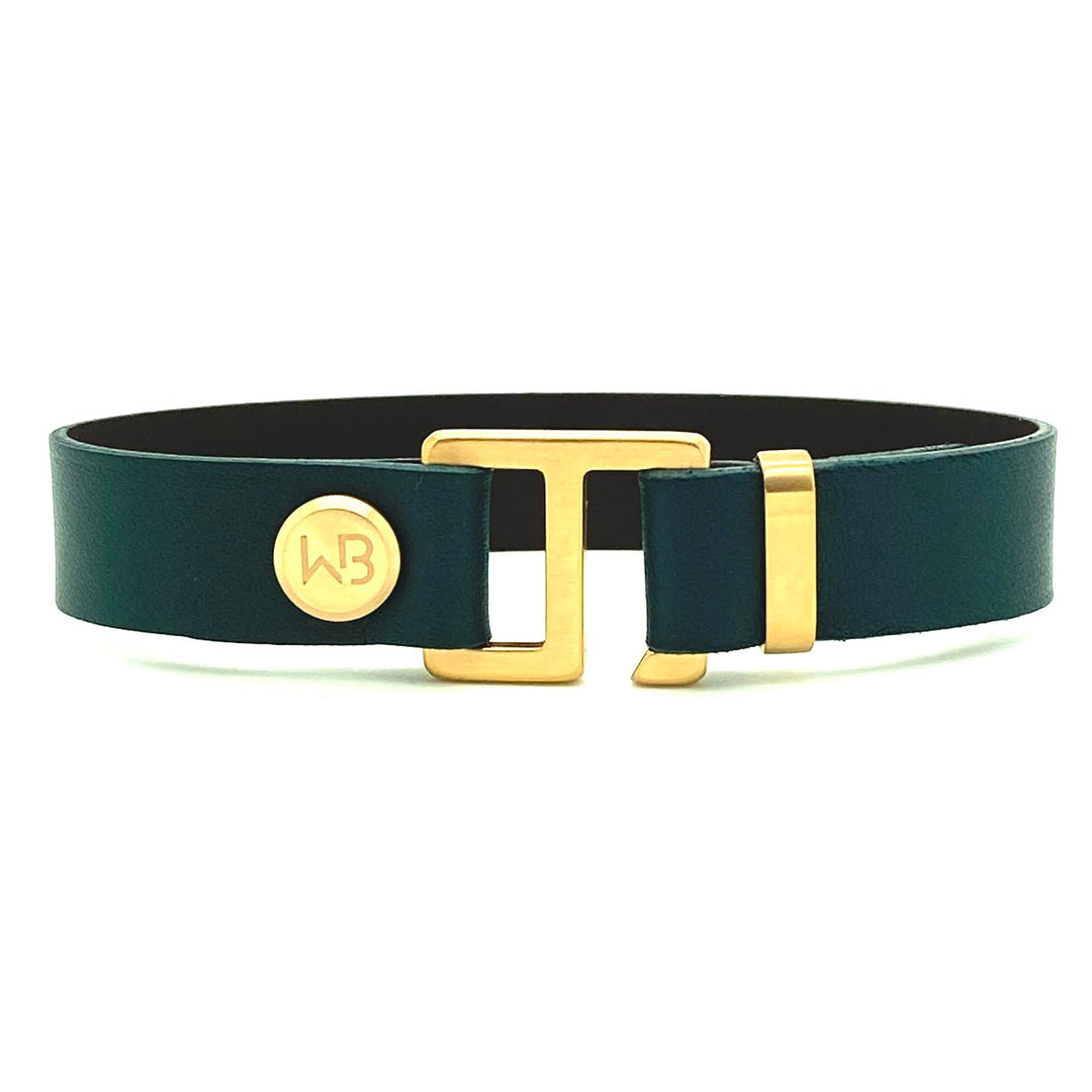 This stunning Cypress Blue leather cuff bracelet is paired with your choice of brushed rose gold, yellow gold or stainless steel hardware. Accented with lightly waxed whipping thread. This staple piece adds a nostalgic touch to your everyday look. Made by WristBend