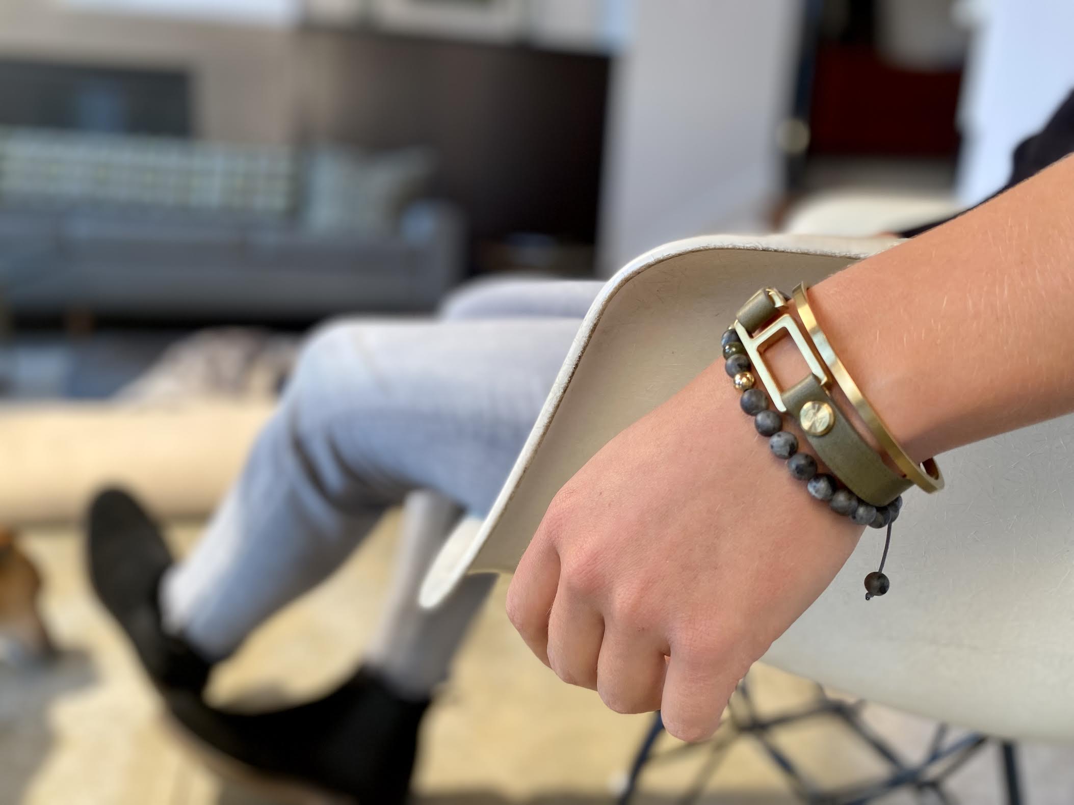 Our striking Christy leather bracelet is paired perfectly with our artisan designed, lightly brushed hardware. Your hardware choices include Rose Gold, Yellow Gold, Stainless Steel or Black Ceramic. 
