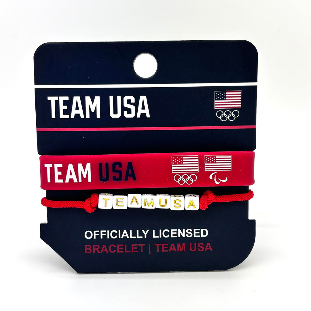 Team USA 2 Pack Red Silicone & Red Shoestring Bracelet. LA28 Olympics