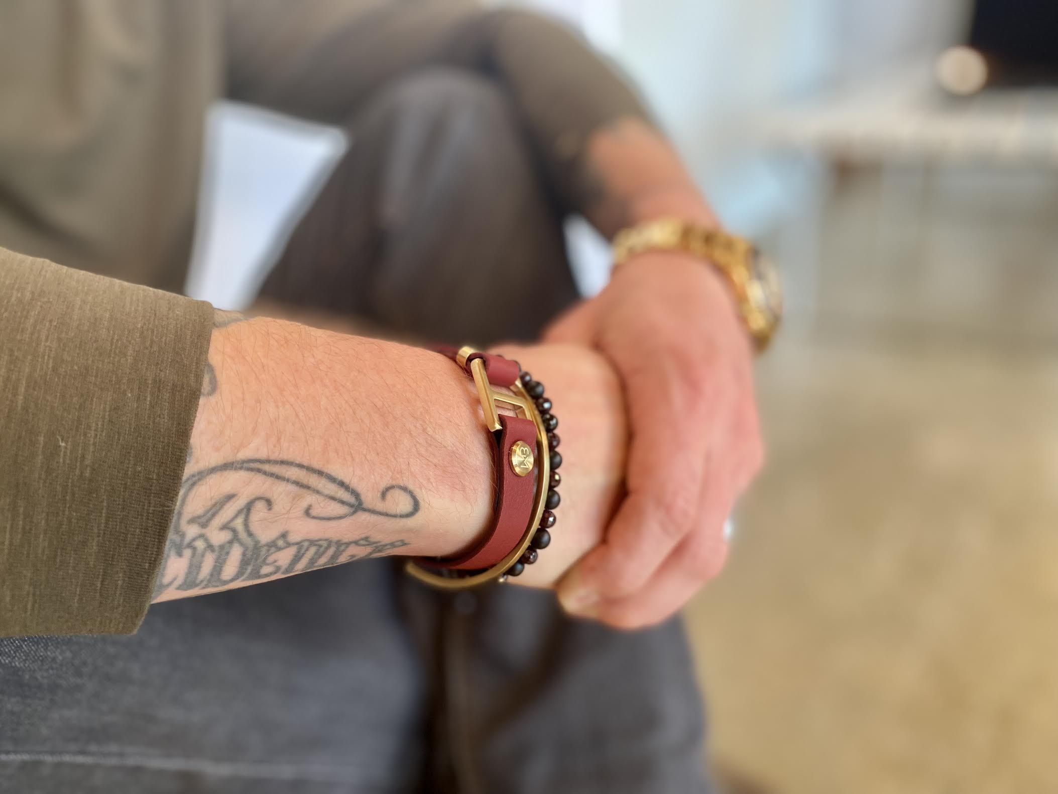 Men's French and Italian leather cuff bracelet. Made by WristBend