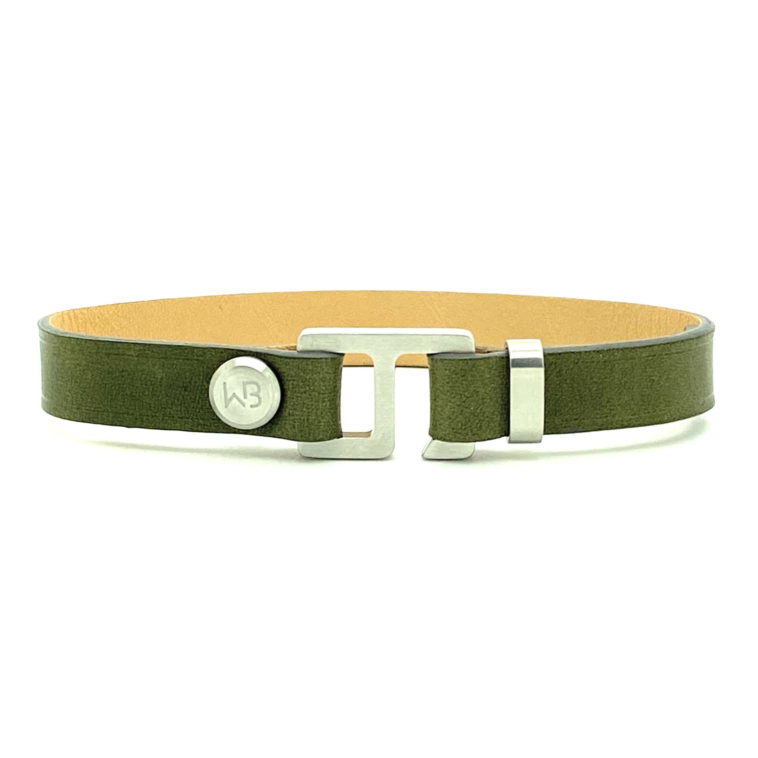 With a trendy, cool modern vibe, this sapin/patina gray Italian leather cuff bracelet is paired with your choice of brushed stainless steel, brass or black ceramic hardware. Our signature cuff bracelet is a modern staple for your WristBend collection. Made by WristBend