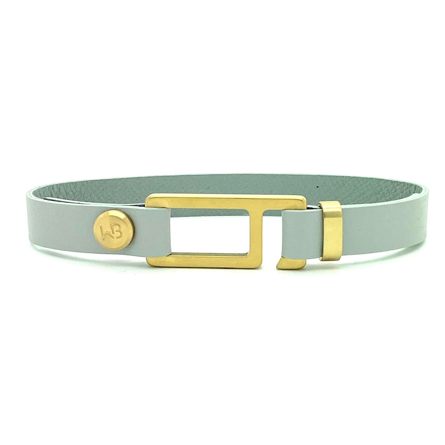 Our striking charcoal grey French leather bracelet is paired perfectly with our artisan designed, lightly brushed hardware. Your hardware choices include Rose Gold, Yellow Gold, Stainless Steel or Black Ceramic. This adjustable size bracelet is a distinctive piece worn alone or with a WristBend stacking bracelet. Made by WristBend