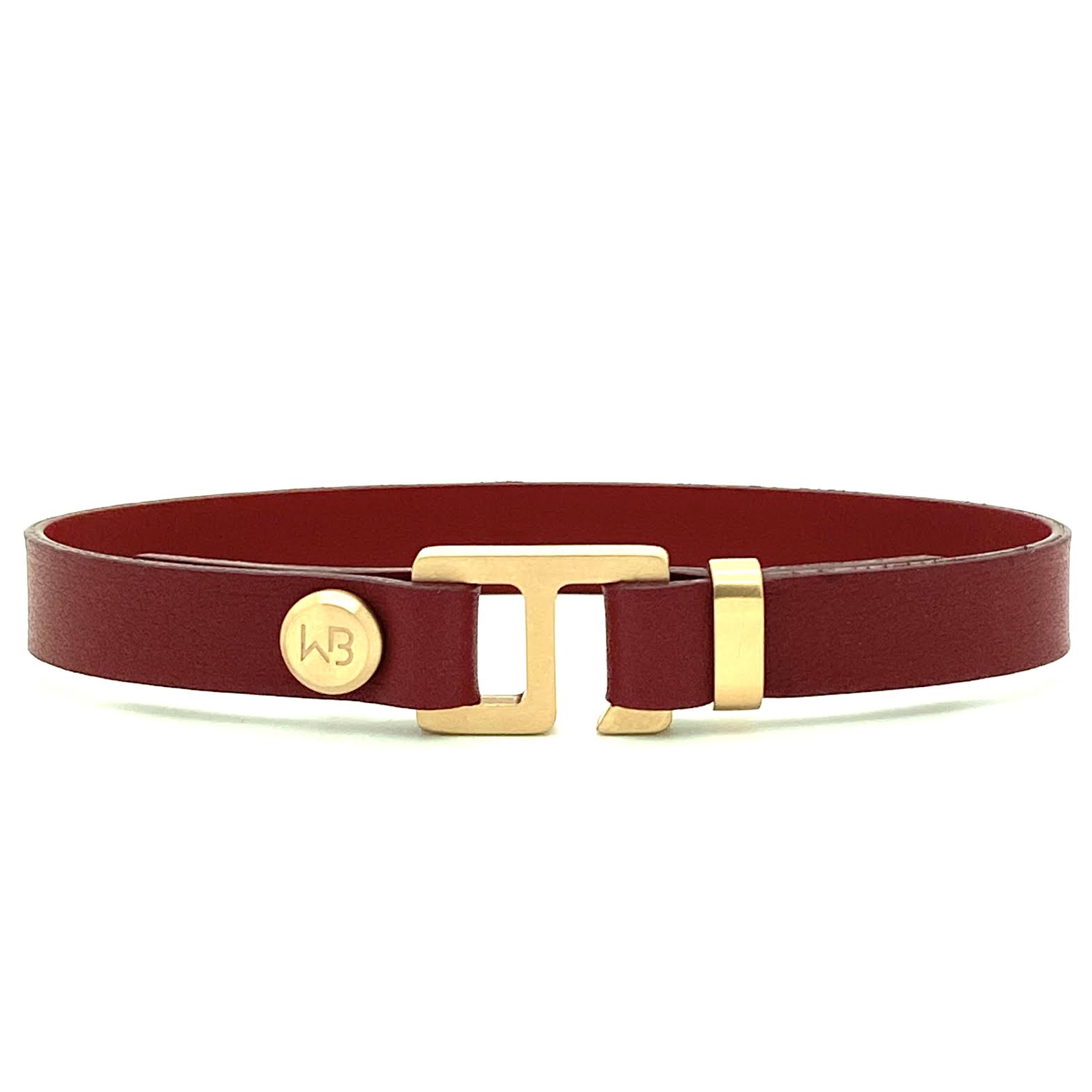 With a trendy, cool modern vibe, this burgundy/black Italian leather cuff bracelet is paired with your choice of brushed stainless steel, brass or black ceramic hardware. Our signature cuff bracelet is a modern staple for your WristBend collection. Made by WristBend