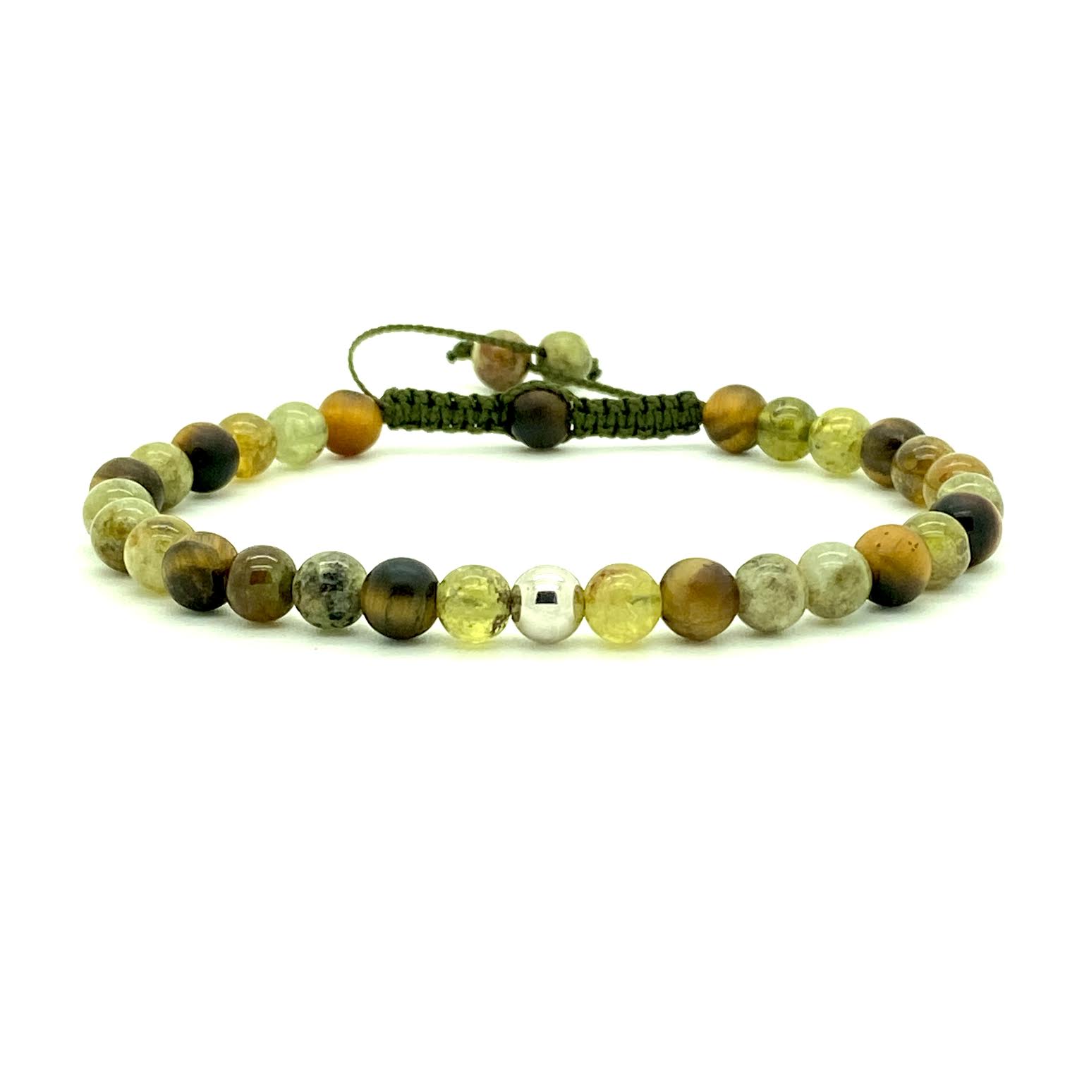 Green Garnet and Tiger's Eye beads have the power of regeneration and growth. This popular beaded bracelet is a perfect staple for your everyday wear. Hand knotted adjustable cord for a perfect fit. Made by WristBend