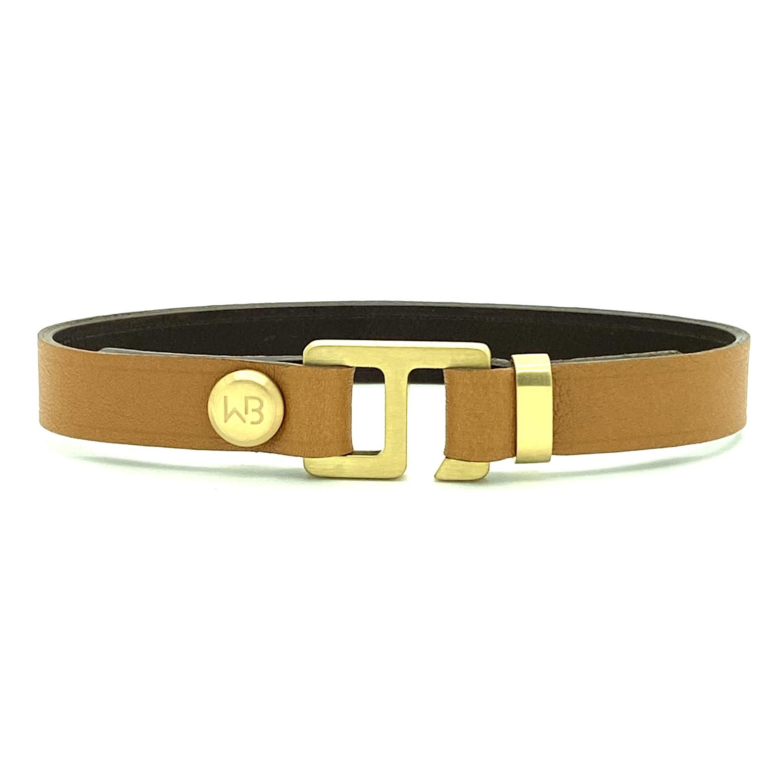 With a trendy, cool modern vibe, this tan/dark brown Italian leather cuff bracelet is paired with your choice of brushed stainless steel, brass or black ceramic hardware. Our signature cuff bracelet is a modern staple for your WristBend collection. Made by WristBend
