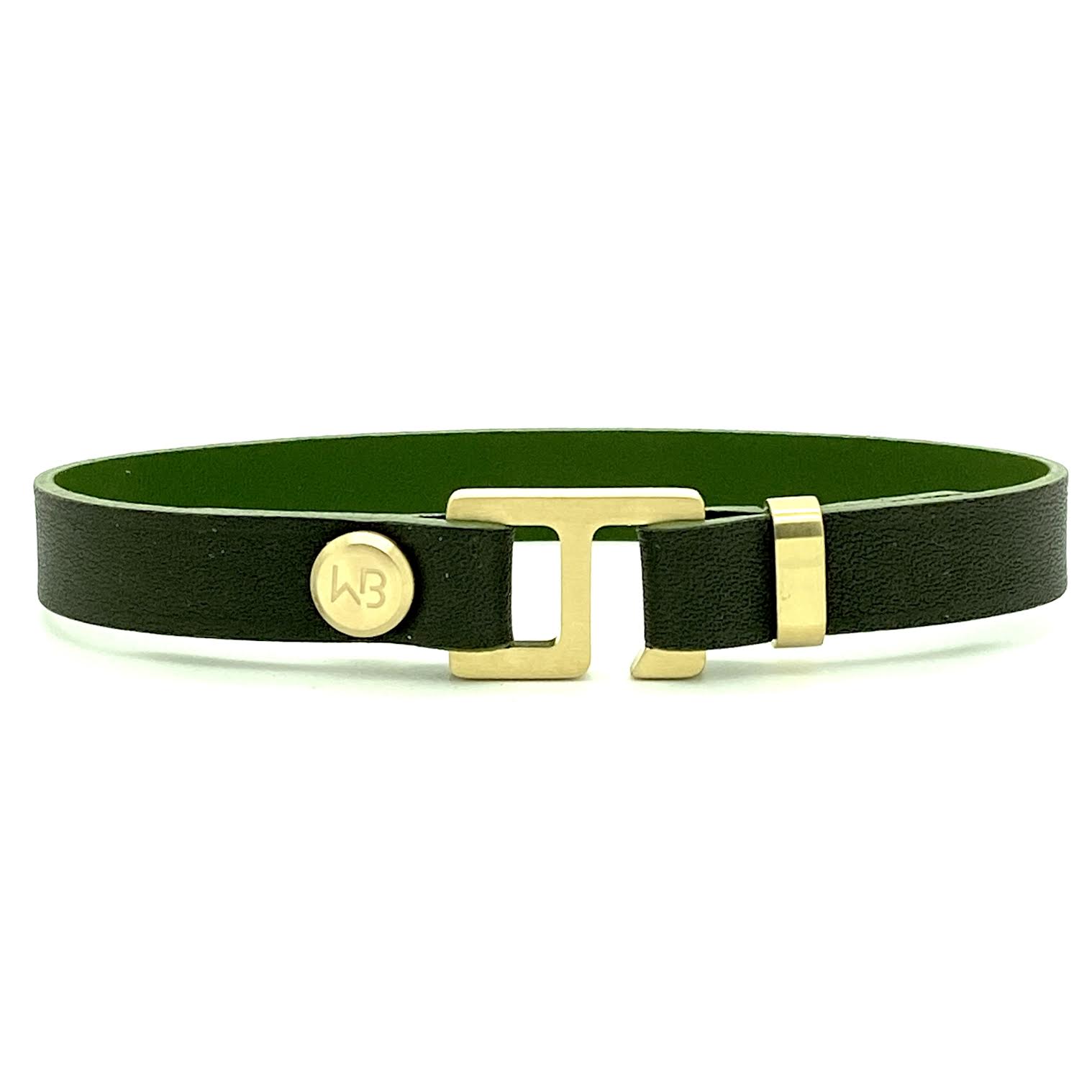 With a trendy, cool modern vibe, this olive/tuscan Italian leather cuff bracelet is paired with your choice of brushed stainless steel, or black ceramic hardware. Our signature cuff bracelet is a modern staple for your WristBend collection. Made by WristBend