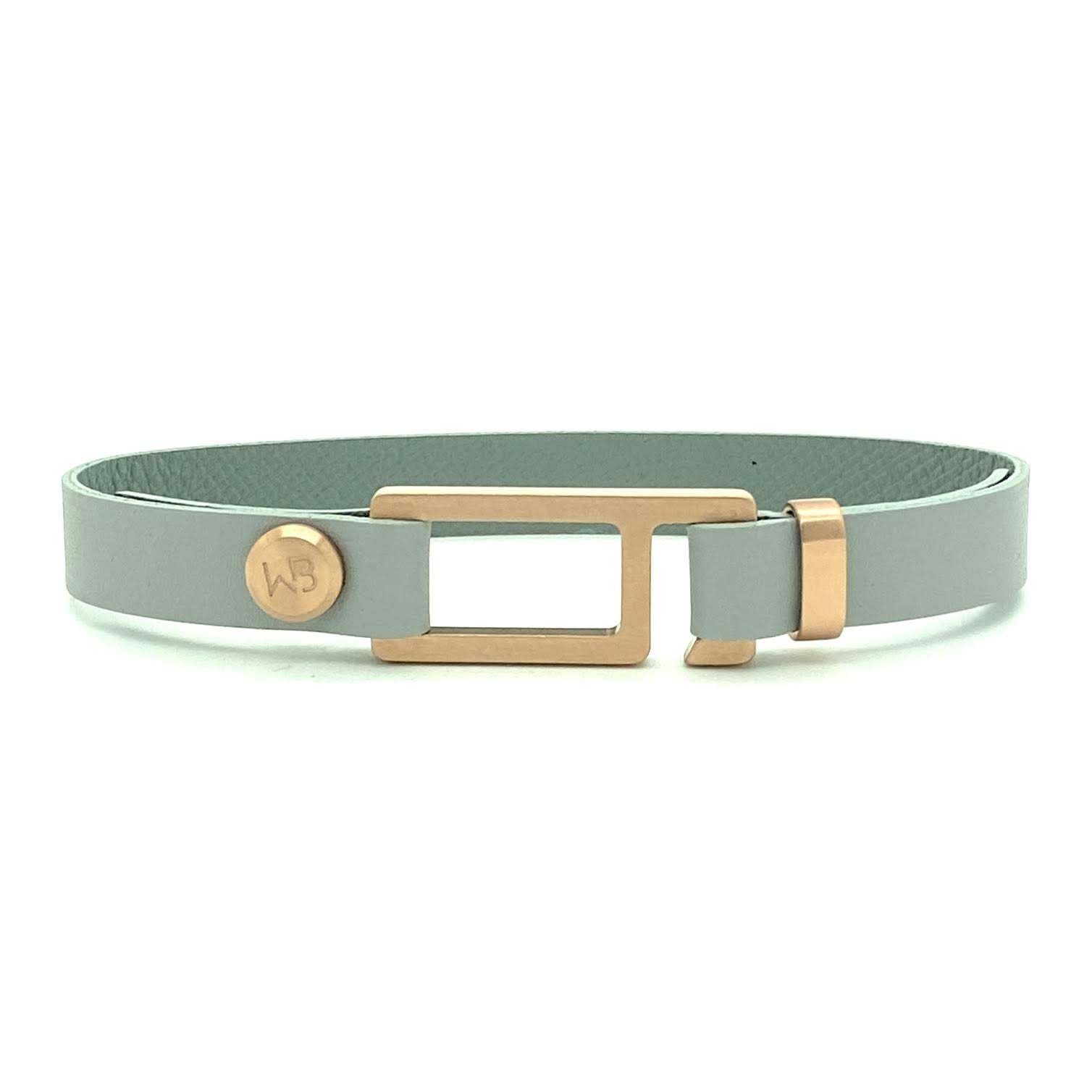 Our striking charcoal grey French leather bracelet is paired perfectly with our artisan designed, lightly brushed hardware. Your hardware choices include Rose Gold, Yellow Gold, Stainless Steel or Black Ceramic. This adjustable size bracelet is a distinctive piece worn alone or with a WristBend stacking bracelet. Made by WristBend