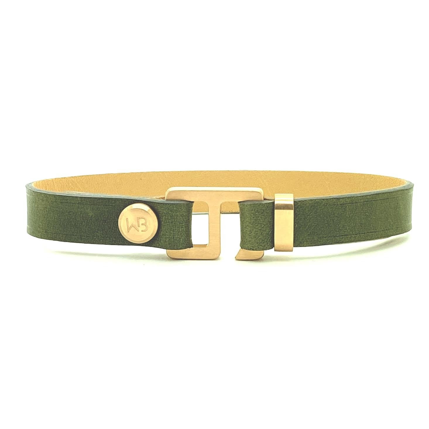 With a trendy, cool modern vibe, this patina/sapin gray Italian leather cuff bracelet is paired with your choice of brushed stainless steel, brass or black ceramic hardware. Our signature cuff bracelet is a modern staple for your WristBend collection. Made by WristBend